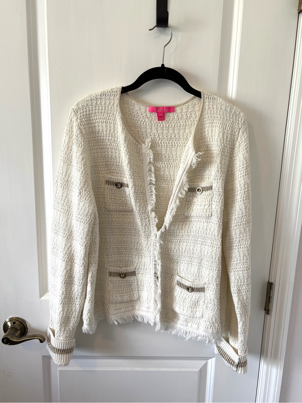 Lilly Pulitzer Cream Bouclé Fringe Trim Jacket - Picture 3 of 12